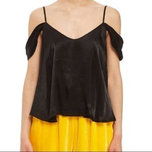 🐝 Topshop black silky cold shoulder top